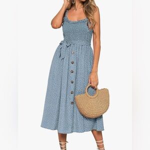 Amazon Lomon Spaghetti Strap Polka-Dot Midi Sundress in Light Blue
